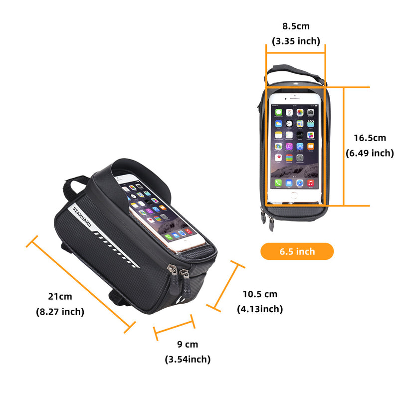 RZAHUAHU Waterproof Bicycle Phone Mount Bags Front Frame Top Tube Bag with Touchscreen Phone Holder Case (YA-001)