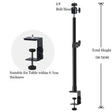 Load image into Gallery viewer, Table top Light Stand Clip Stand with 1/4inch Screw Adjustable Height 50-72cm, Aluminium Alloy
