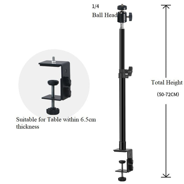 Table top Light Stand Clip Stand with 1/4inch Screw Adjustable Height 50-72cm, Aluminium Alloy