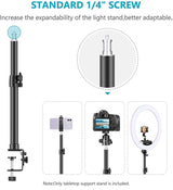 Table top Light Stand Clip Stand with 1/4inch Screw Adjustable Height 50-72cm, Aluminium Alloy