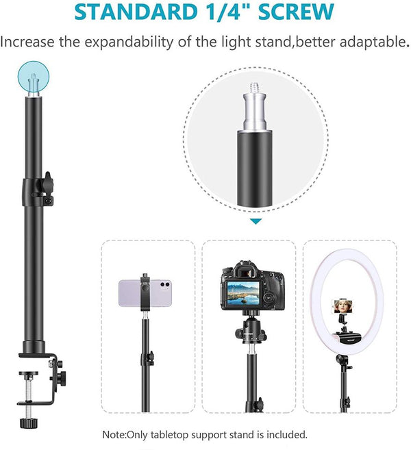 Table top Light Stand Clip Stand with 1/4inch Screw Adjustable Height 50-72cm, Aluminium Alloy