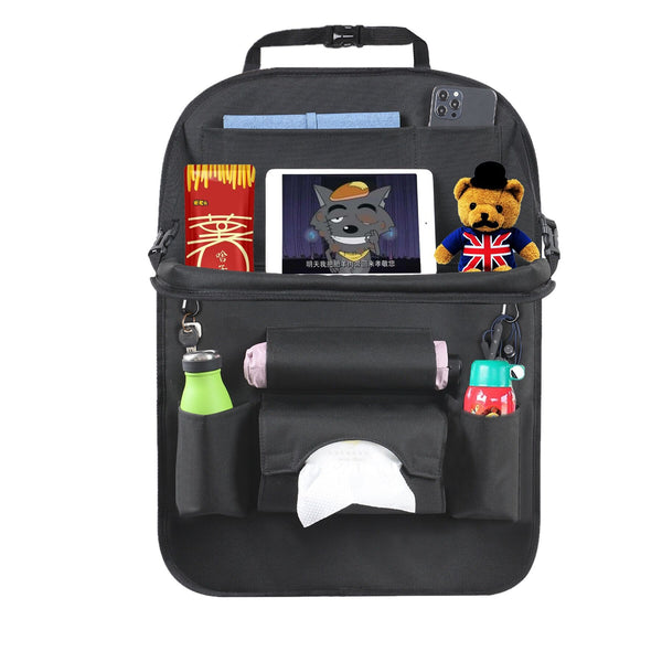 Car Back Seat Organizer Storage Bag with Foldable Table Tray Tablet Holder Tissue Box Back Seat Bag