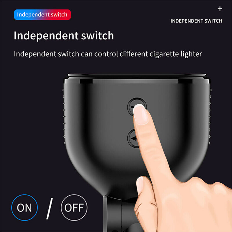 2 Cigarette Lighter Splitter 2-USB Charger & Type-C /Fast Charge for Android/iOS LED Voltmeter