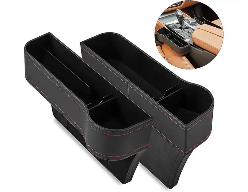 Car Seat Storage Box & Console Side Pocket Coin Phone Organizer Cup Holder (2 Pcs)