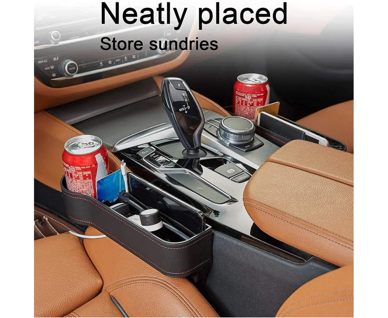 Car Seat Storage Box & Console Side Pocket Coin Phone Organizer Cup Holder (2 Pcs)