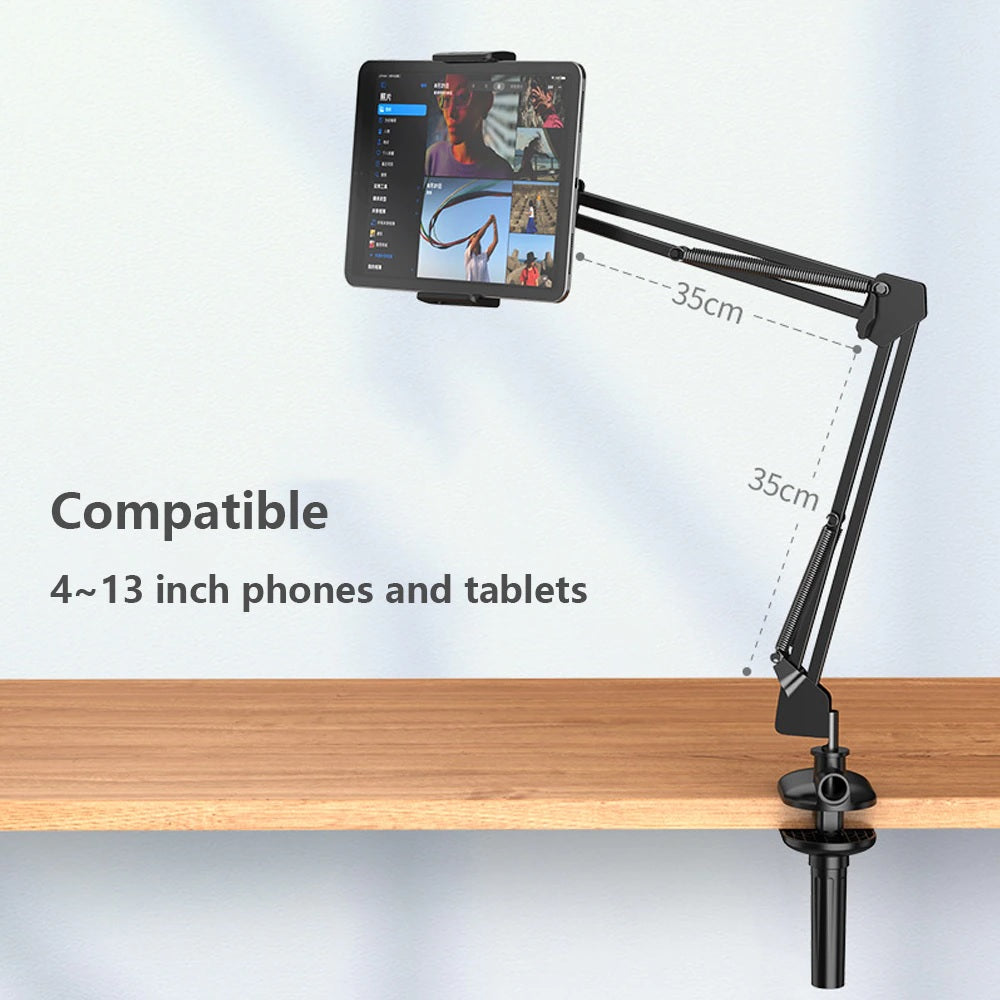 Tablet Desk Bed Aluminium Mount Stand Adjustable Long Arm Holder for Phone & Tablet Up to 12.9
