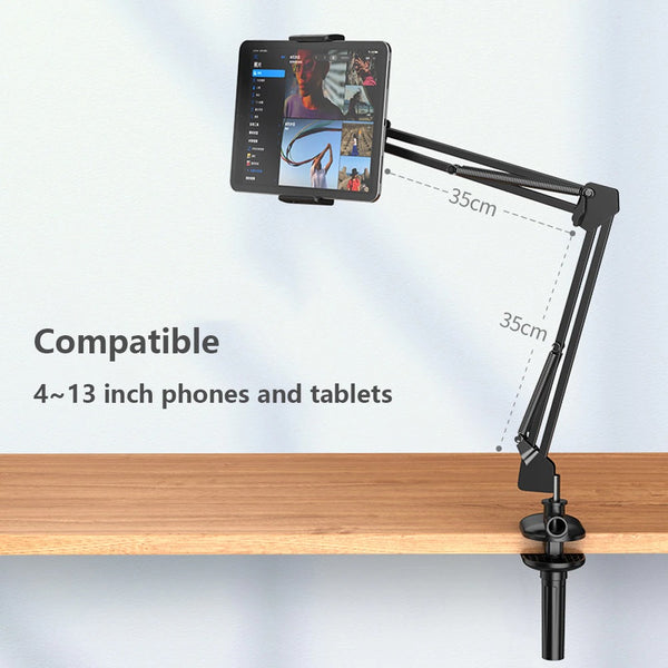 Tablet Desk Bed Aluminium Mount Stand Adjustable Long Arm Holder for Phone & Tablet Up to 12.9"