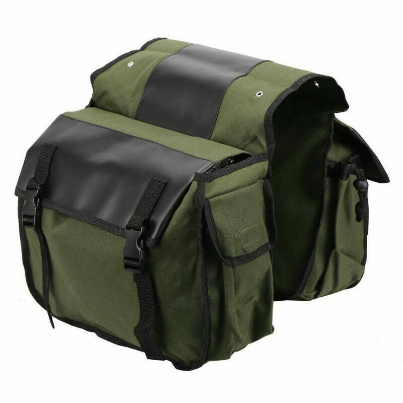 Large Capacity Double Panniers Bag Canvas Bicycle Rear Seat Storage Trunk Bag Travel Khaki (30 Liter)