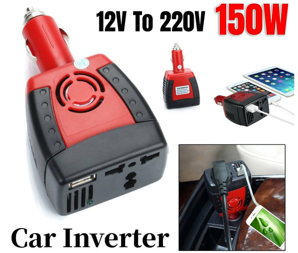 150W Auto Power Inverter DC 12V to AC 220V Car Outlet Voltage Converter Adapter Booster with USB Charging Port