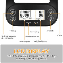 Load image into Gallery viewer, Digital Electronic Multifuntion Coffee &amp; Kitchen Scale with Built In Timer &amp; Silicone Mat 1G/3KG
