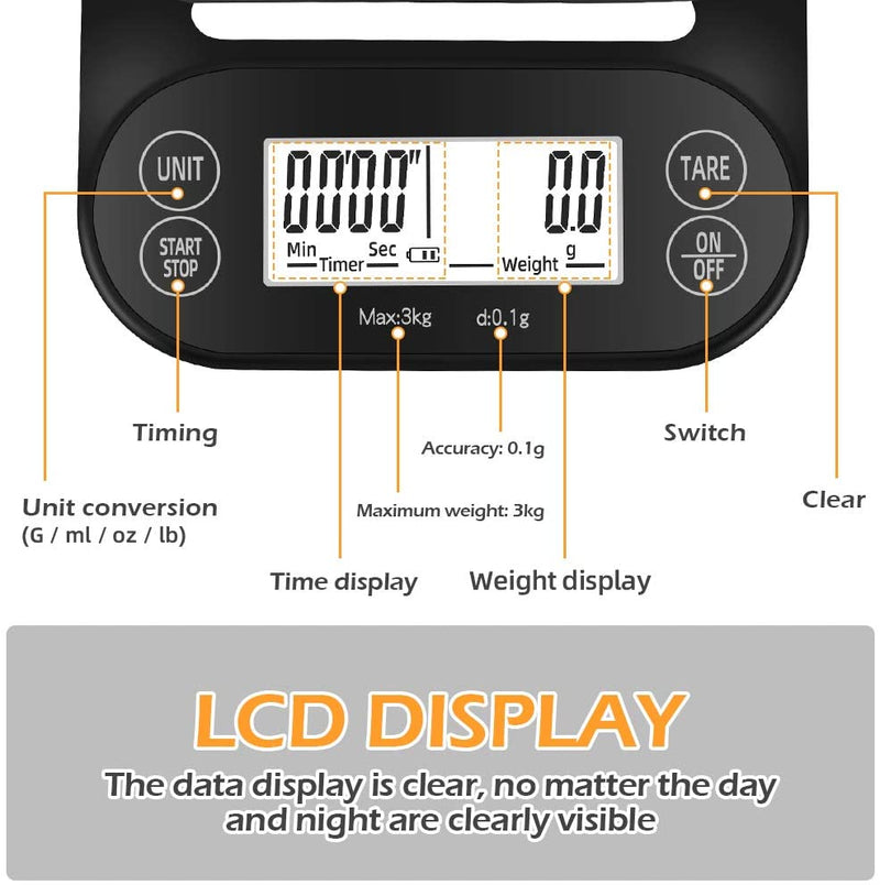 Digital Electronic Multifuntion Coffee & Kitchen Scale with Built In Timer & Silicone Mat 1G/3KG