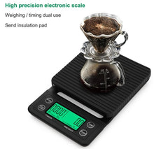 Load image into Gallery viewer, Digital Electronic Multifuntion Coffee &amp; Kitchen Scale with Built In Timer &amp; Silicone Mat 1G/3KG
