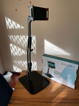 Table Bench Bed Side Phone & Tablet Mount with Big Base Solid Metal (1.17kg) Flexible Arm 2x25cm support size up to 10"