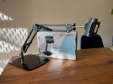 Table Bench Bed Side Phone & Tablet Mount with Big Base Solid Metal (1.17kg) Flexible Arm 2x25cm support size up to 10"