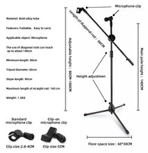 Load image into Gallery viewer, Tripod Floor Stand Professional Swing Boom Extendable Dual Microphone Holder Height Adjustable
