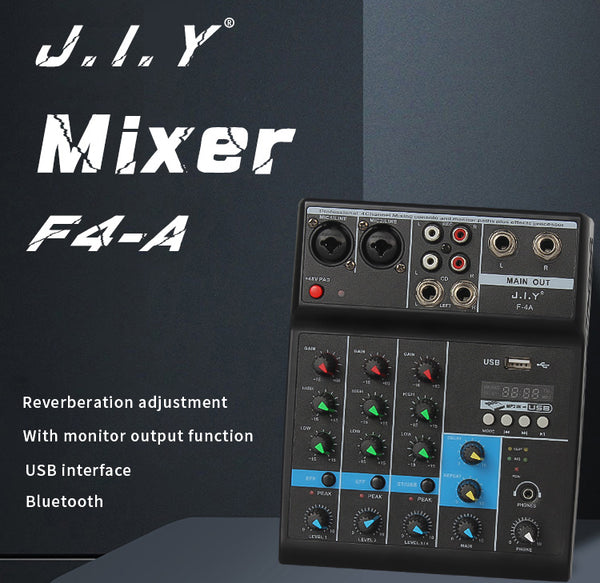 Audio Mixer 4 Channel Bluetooth Mixer Professional Karaoke With USB Amplifier Sound Mixing Console