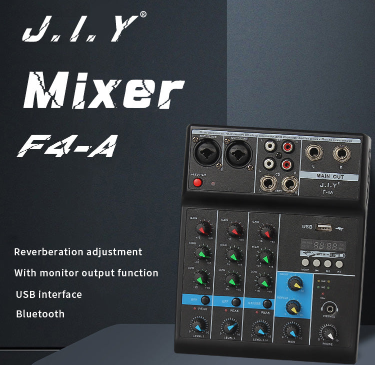 Audio Mixer 4 Channel Bluetooth Mixer Professional Karaoke With USB Amplifier Sound Mixing Console