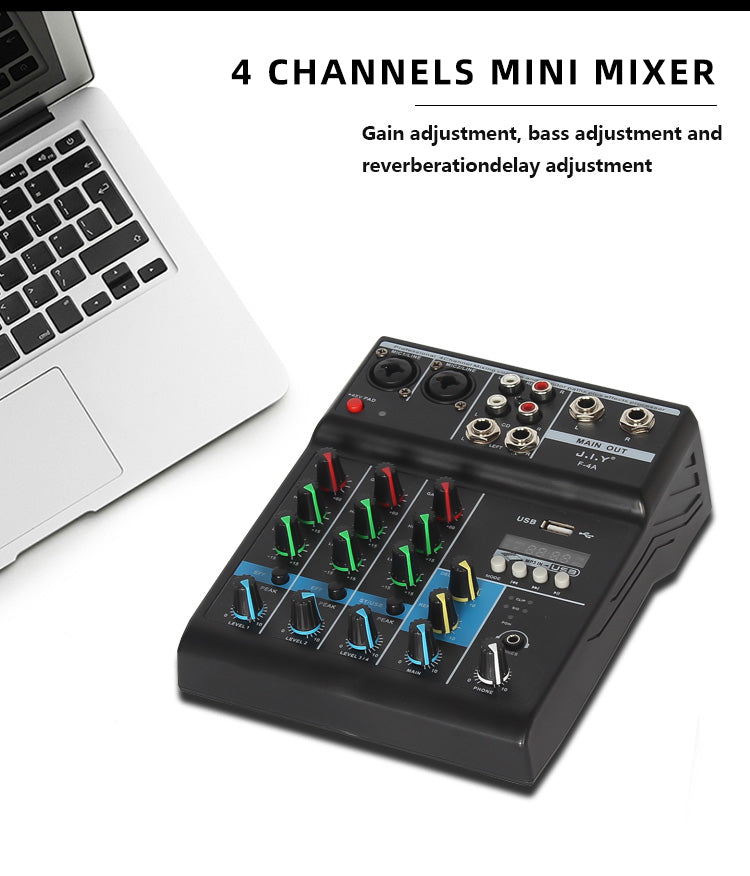 Audio Mixer 4 Channel Bluetooth Mixer Professional Karaoke With USB Amplifier Sound Mixing Console