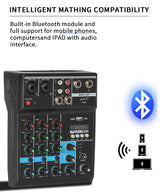 Audio Mixer 4 Channel Bluetooth Mixer Professional Karaoke With USB Amplifier Sound Mixing Console