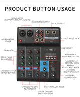 Audio Mixer 4 Channel Bluetooth Mixer Professional Karaoke With USB Amplifier Sound Mixing Console