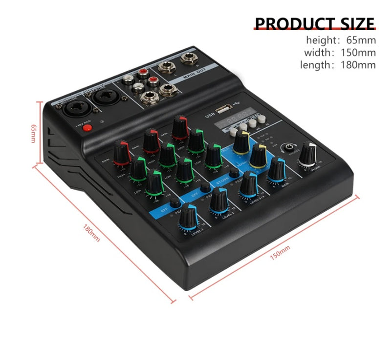 Audio Mixer 4 Channel Bluetooth Mixer Professional Karaoke With USB Amplifier Sound Mixing Console