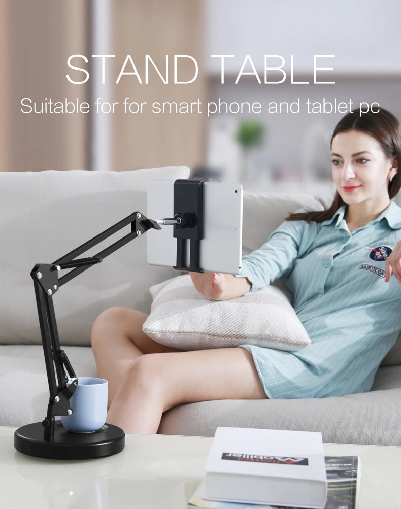 Aluminum Arm Phone & Tablet Stand Holder 360° Swivel with Heavy Base for Tablet up to 10.5"