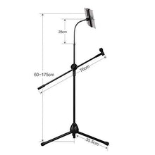 Load image into Gallery viewer, Phone &amp; Tablet Flexi Gooseneck Floor Stand &amp; Swing Boom Microphone Holder Height Adjustable from 75cm to 140cm
