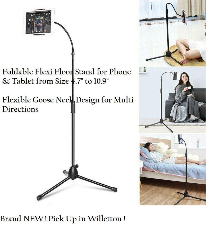 Phone & Tablet Flexi Gooseneck Floor Stand with Height Adjustable from 70cm - 145cm