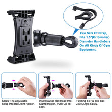 Load image into Gallery viewer, Bikes, Bicycles &amp; Excercise Treademills Phone &amp; Tablet Holder 360° Rotatable Cradle Spin Stick Support upto Size 13 Inch
