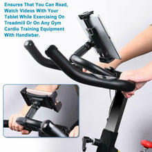 Load image into Gallery viewer, Bikes, Bicycles &amp; Excercise Treademills Phone &amp; Tablet Holder 360° Rotatable Cradle Spin Stick Support upto Size 13 Inch
