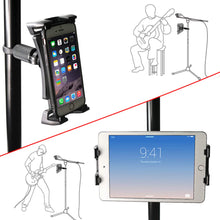 Load image into Gallery viewer, Bikes, Bicycles &amp; Excercise Treademills Phone &amp; Tablet Holder 360° Rotatable Cradle Spin Stick Support upto Size 13 Inch
