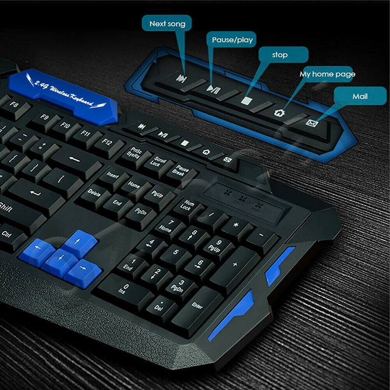 Wireless 2.4Ghz Gaming Keyboard & Mouse Desktop Set for Computer/MAC/Smart TV