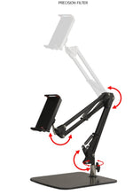 Load image into Gallery viewer, Table Bench Bed Side Phone &amp; Tablet Mount with Big Base Solid Metal (1.17kg) Flexible Arm 2x25cm support size up to 10&quot;
