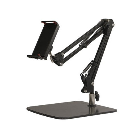 Table Bench Bed Side Phone & Tablet Mount with Big Base Solid Metal (1.17kg) Flexible Arm 2x25cm support size up to 10"