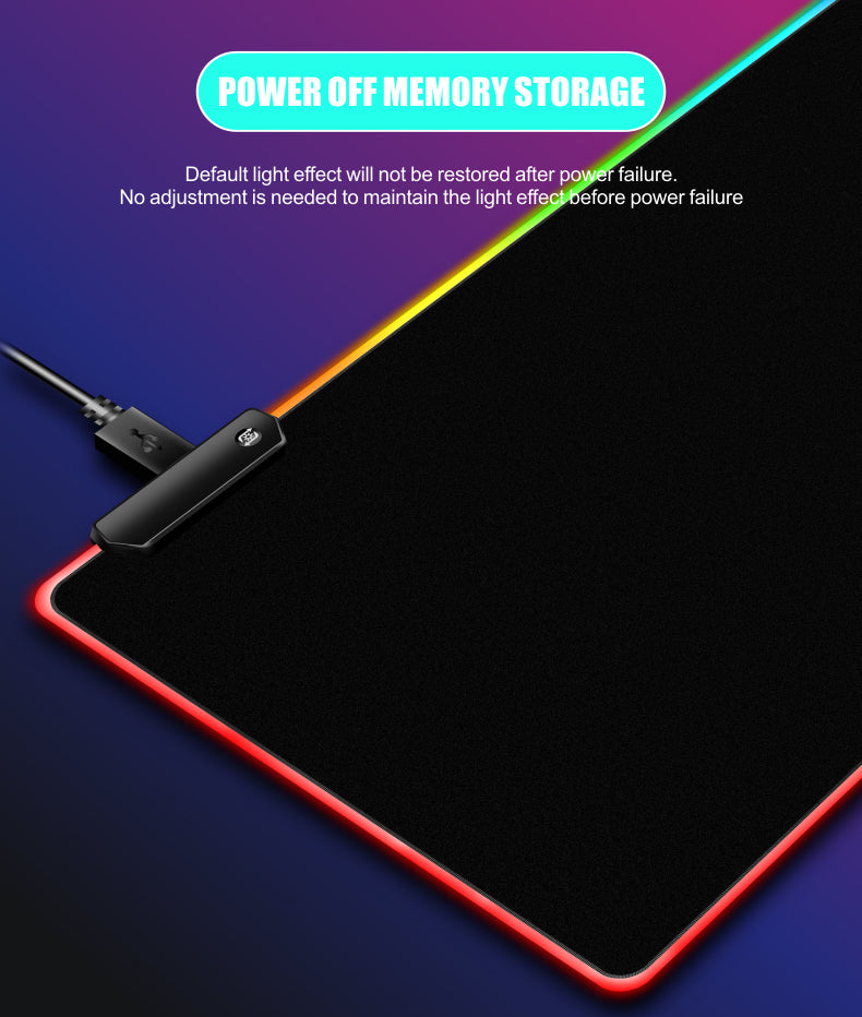 RGB Fabric Luminous Mouse Pad Colorful Glowing USB LED Non-slip RGB 14 Lights Mode Anti Slip USB Powered (400*900*4mm)