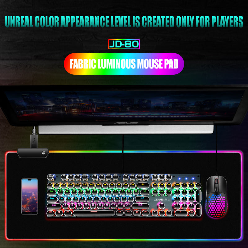 RGB Fabric Luminous Mouse Pad Colourful Glowing USB LED Non-slip RGB 14 Lights Mode Anti Slip USB Powered (300*800*4mm)