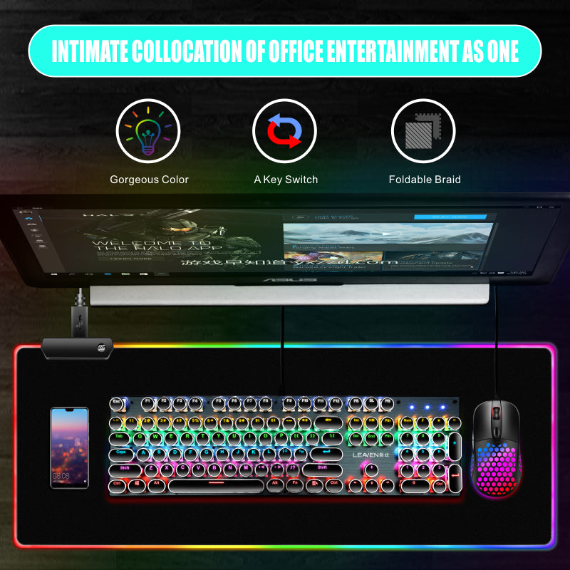 RGB Fabric Luminous Mouse Pad Colourful Glowing USB LED Non-slip RGB 14 Lights Mode Anti Slip USB Powered (300*800*4mm)