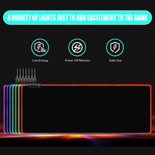 Load image into Gallery viewer, RGB Fabric Luminous Mouse Pad Colourful Glowing USB LED Non-slip RGB 14 Lights Mode Anti Slip USB Powered (300*800*4mm)
