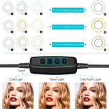 16cm Live Dimming Ring LED Beauty 3 Light Mode Selfie Light with Height Adjustable Tripod