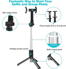 Load image into Gallery viewer, Bluetooth 360° Adjustable Selfie Stick Monopod with Tripod 2in1 (18.6cm-70cm/155g) Phone Size up to 6.2&quot;
