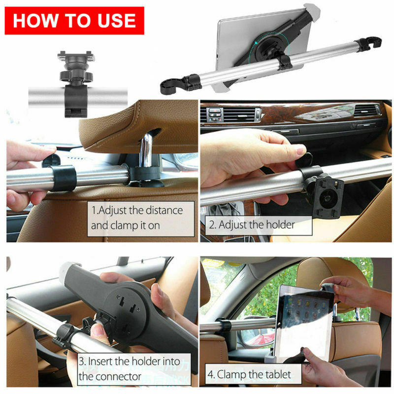 Universal Adjustable Alloy 360° Car Back Seat Phone Holder & Tablet Holder 2 in 1 up to Size 14.0"