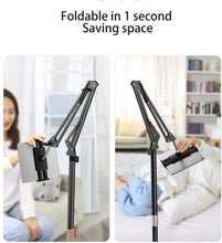 Load image into Gallery viewer, Phone &amp; Tablet Floor Stand, Adjustable Height Free Angle Extension Scissor Arm, Holder Fits 4.7-12.9 inch iPad Pro Air iPhone Tablet/Phones
