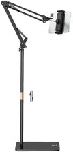 Load image into Gallery viewer, Phone &amp; Tablet Floor Stand, Adjustable Height Free Angle Extension Scissor Arm, Holder Fits 4.7-12.9 inch iPad Pro Air iPhone Tablet/Phones
