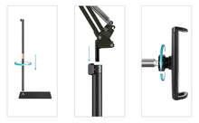 Load image into Gallery viewer, Phone &amp; Tablet Floor Stand, Adjustable Height Free Angle Extension Scissor Arm, Holder Fits 4.7-12.9 inch iPad Pro Air iPhone Tablet/Phones

