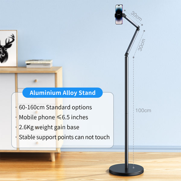 Universal 360° Cantilever Flexi Arm Floor Stand Steady Base (26cm, Weight 2.6Kg) for Phone up to 6.5" Inches