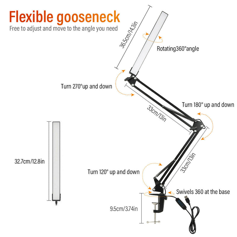 USB Powered LED Desk Lamp 3 Color Modes (Warm, Warm White White Light) 10 Dimmable Brightness with Lazy Spring Arm