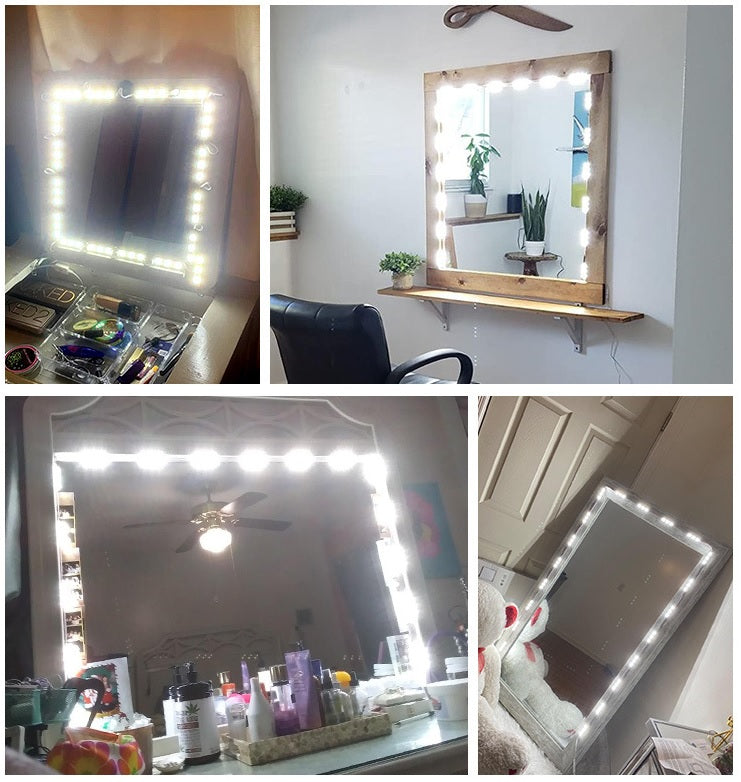 10 Strings 30 Beads Vanity Mirror Lights, Hollywood Style, Ultra Bright White, Dimmable Touch Control