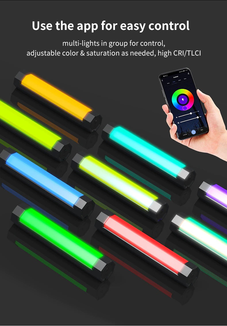 RGB Handheld LED Video Light Wand Stick Photography 4000mAh Battery With APP Remote Control 1000 Lumens Adjustable 3200K-9000K