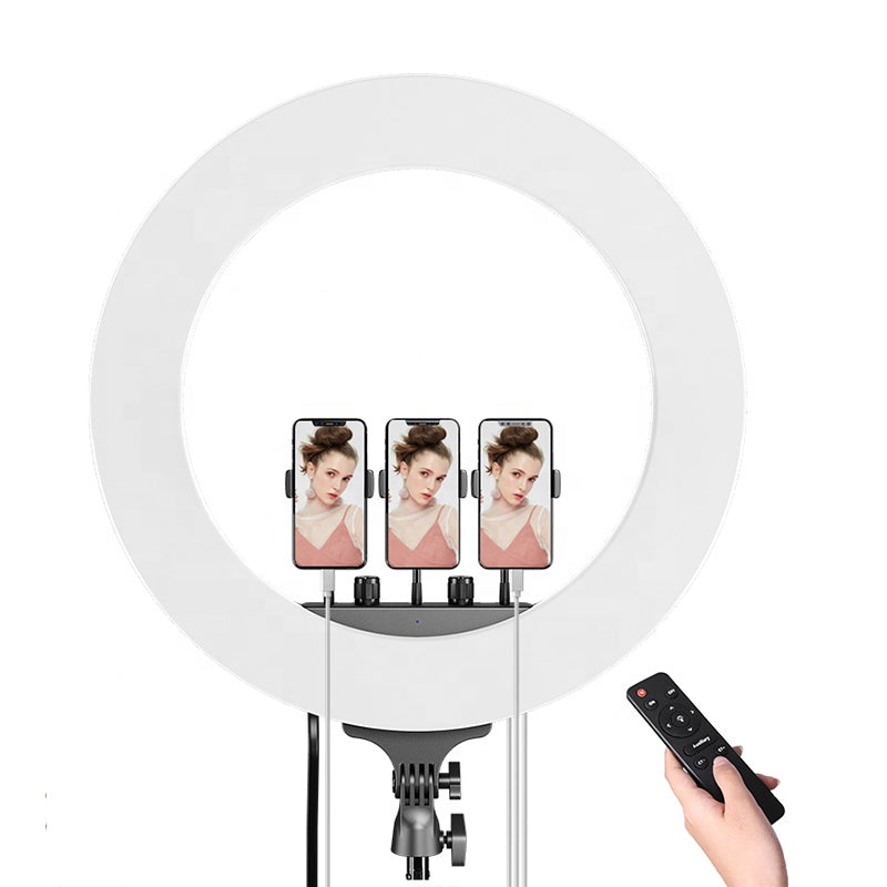 56CM/22 Inch LED Ring Light, 3 Color Dimmable, with Remote & Tripod Stand Extendable to 2.1 Meter