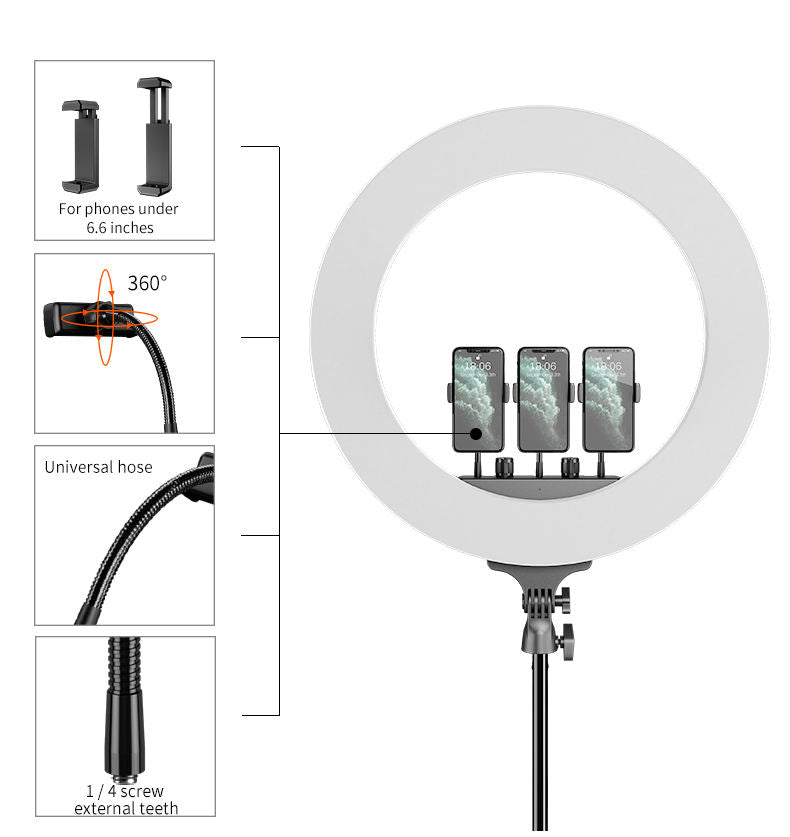 56CM/22 Inch LED Ring Light, 3 Color Dimmable, with Remote & Tripod Stand Extendable to 2.1 Meter